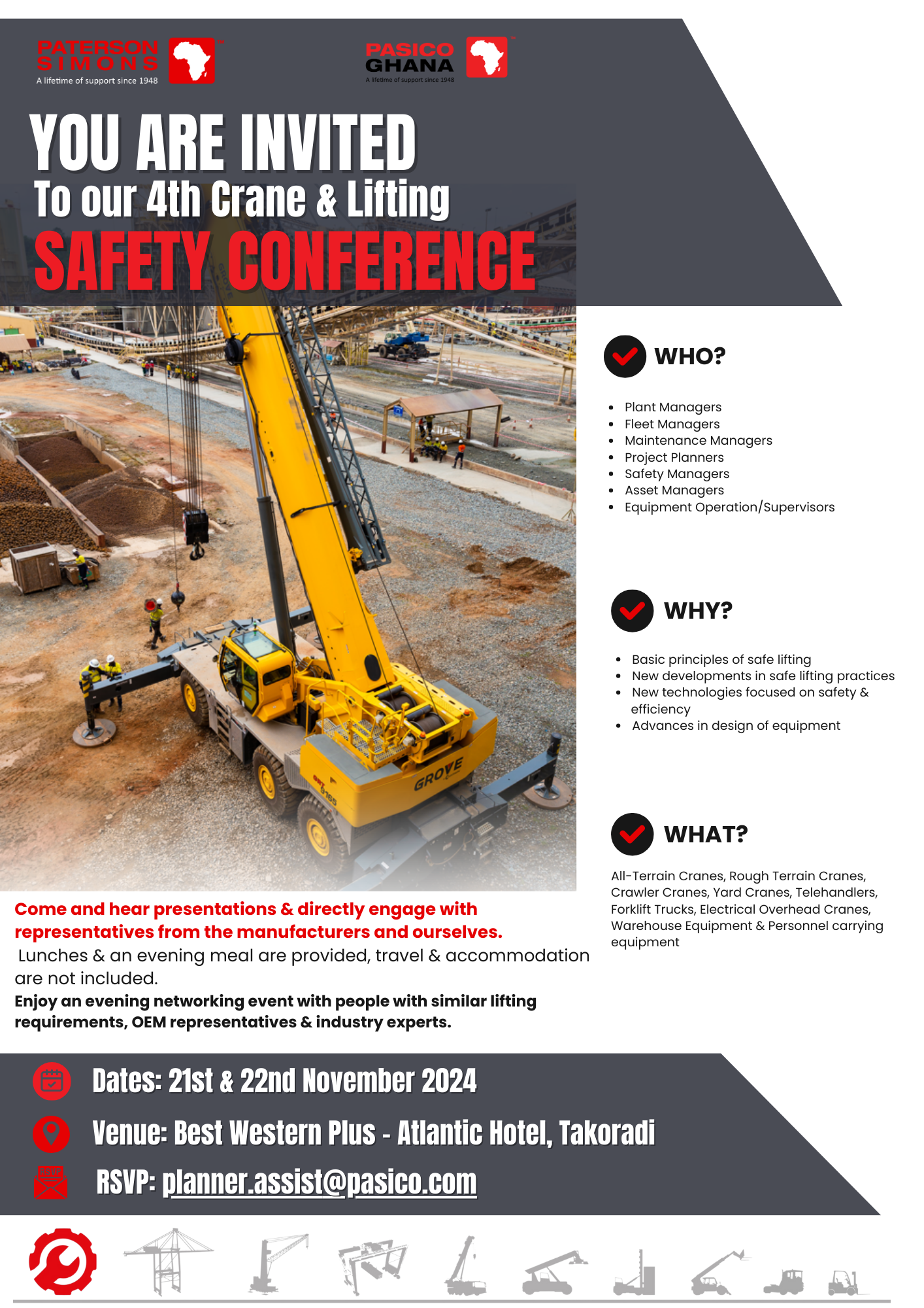 YOU ARE INVITED TO OUR 4TH CRANE & LIFTING SAFETY CONFERENCE: 21 & 22 NOVEMBER 2024, TAKORADI GHANA