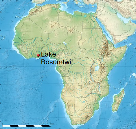 Map of Africa showing location of Lake Bosumtwi